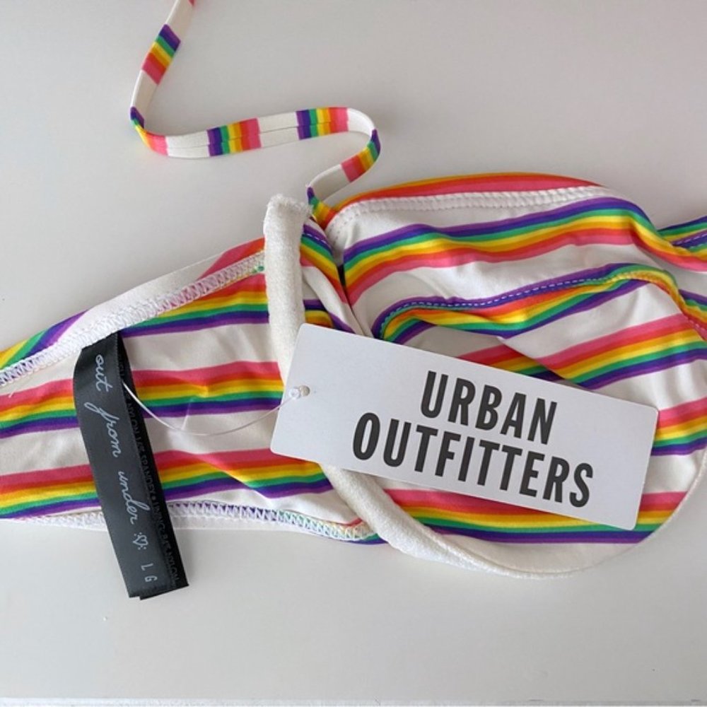 Urban Outfitters Out From Under Ivy Printed Retro Rainbow Stripe Bikini Top New - Picture 10 of 11